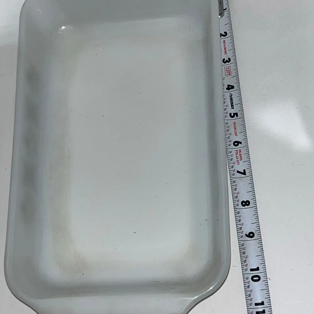 Fire King White‎ Anchor Hocking Meadow Green Flower Glass Loaf Dish Pan